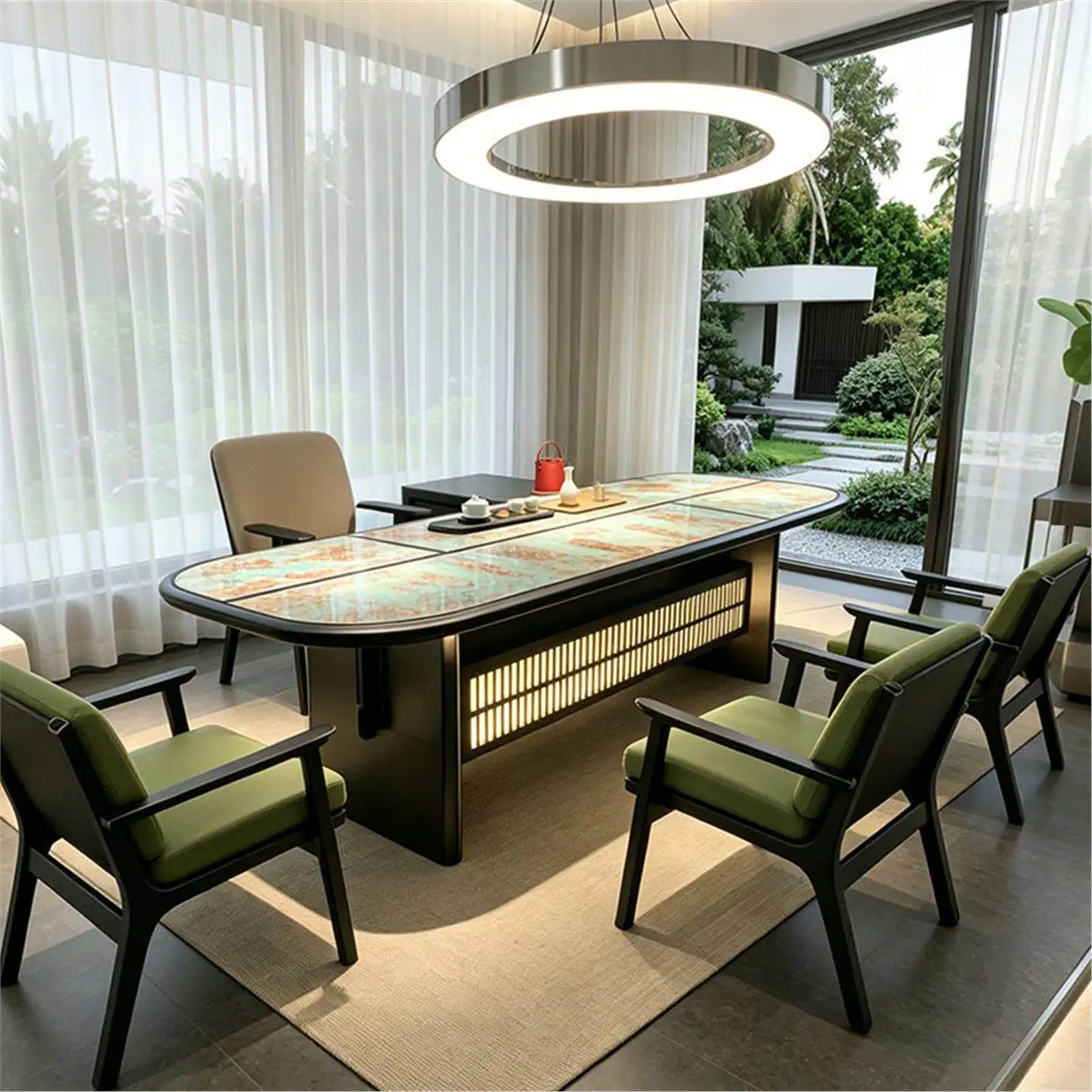 & Italian Light Luxury Sintered Stone Solid Wood Tea Table Modern Luxury Office Tea Desk Customizable