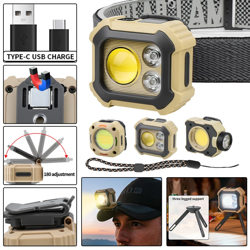 

Multifunctional outdoor camping portable COB ultra-long battery life LED lighting work lamp headlamp