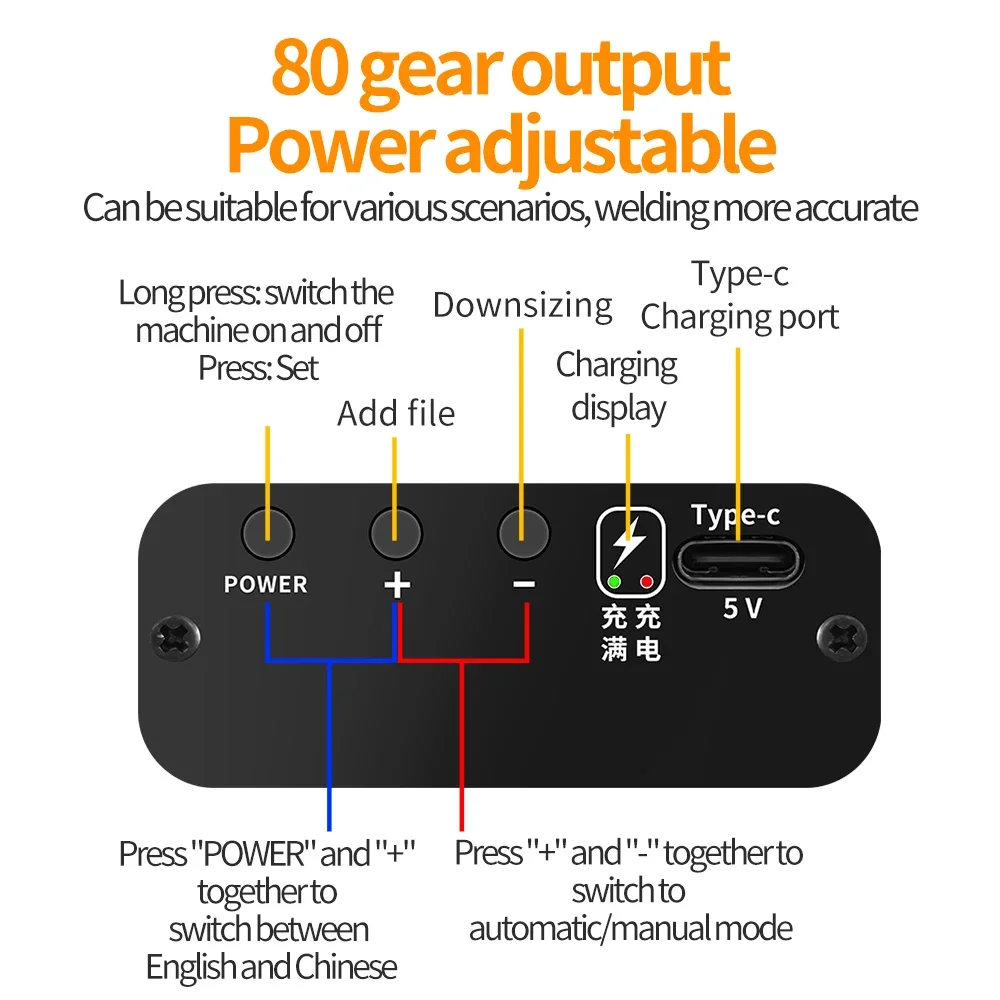 Soldador por puntos todo en uno, máquina de soldadura portátil con batería de litio 0,1, 0,2-18650 MM, 5V, ajuste de engranajes, carga USB, 5/80