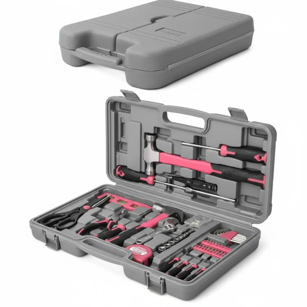 

Розовый набор инструментов «сделай сам», 54 шт., для женщин, начинающих — портативные инструменты для ремонта дома и офиса в футляре