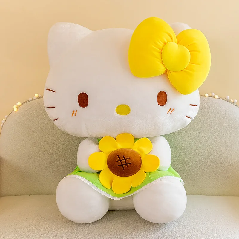 

New Sanrio Sunflower Kt Hello Kitty Kawaii Anime Plush Toy Pillow Cartoon Soft Dolls Room Decoration Children Birthday Gifts