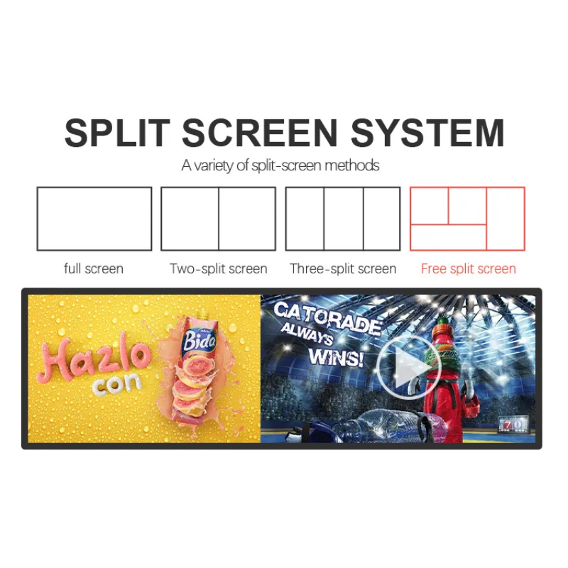 Custom.Stretch Display 19 21 24 28 29 36 43 48 بوصة Lcd bar شاشة واسعة جدًا سوبر ماركت شاشة رف رقمية للإعلان #4