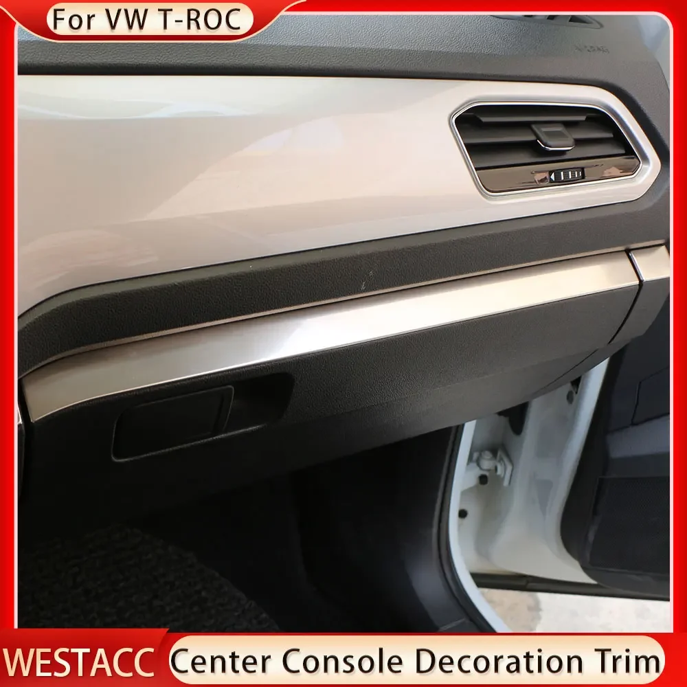 Car Center Console Edge Trim Decoration Strip Sticker for Volkswagen VW Troc T-roc 2018 2019 2020 2021 2022 Accessories