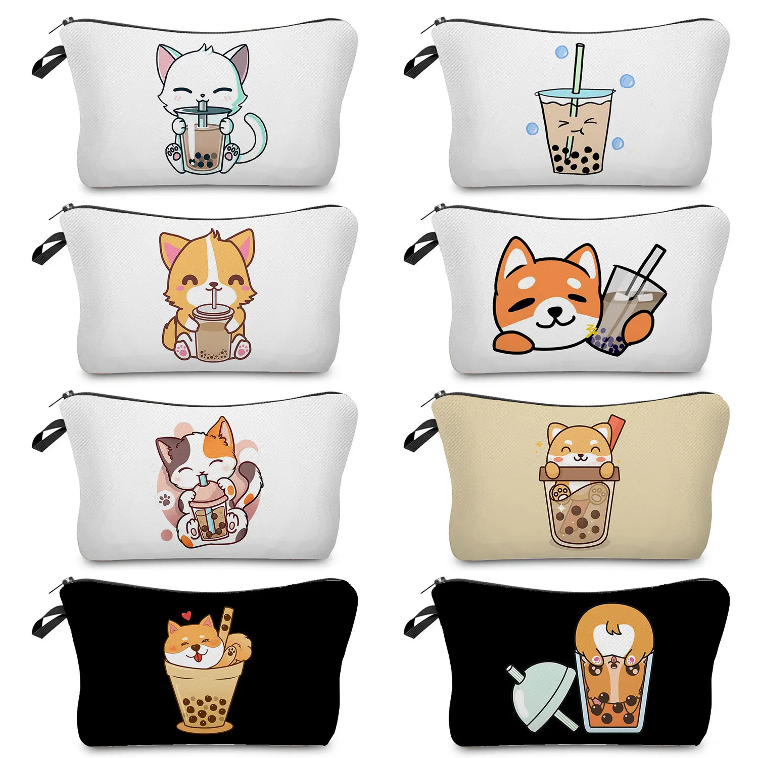 

Toiletry Kit Ladies Tea With Milk Cartoon Cat Dog Printed Pencil Case Makeup Bag Female Mini Student Travel Women's Cosmetic Bag