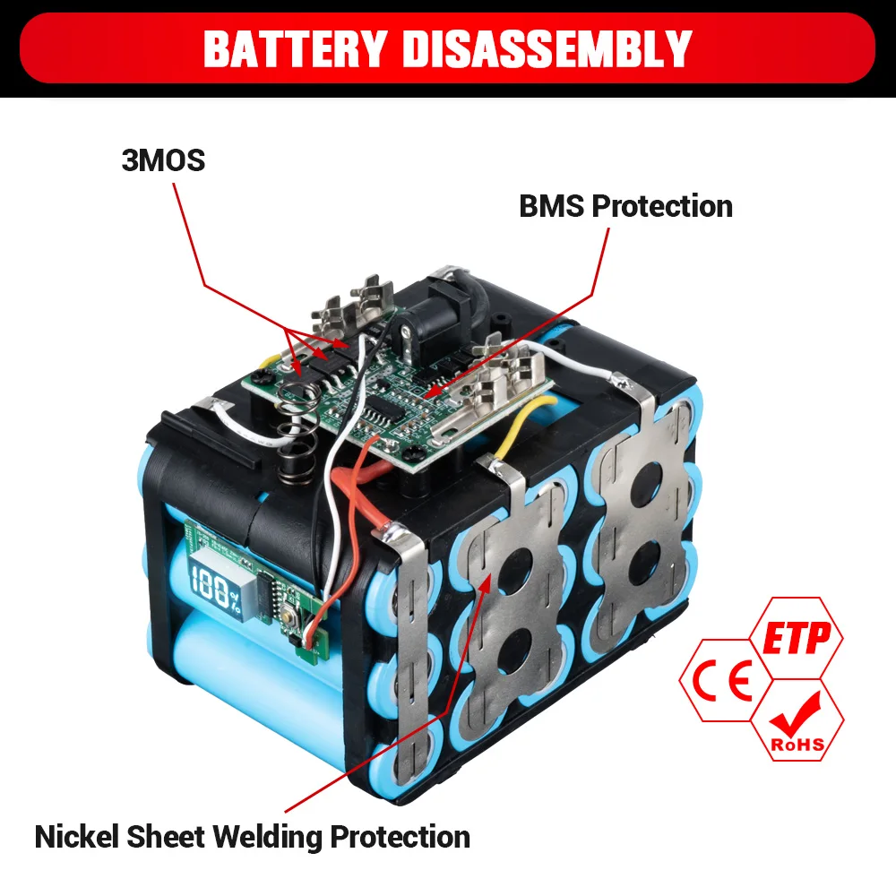 リチウムイオン電池388vf plus 928vf,30000mAh,充電式,LEDディスプレイ付き,マキタ18V,電動工具用,22500