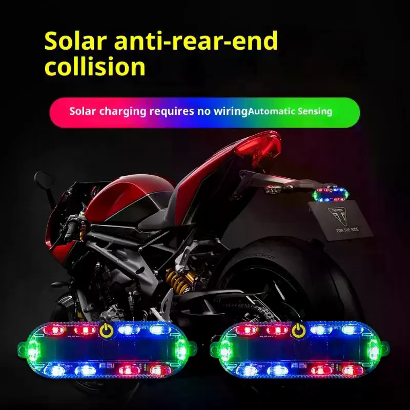 Car Solar Charging-free Anti-rear Collision And Explosion-proof Safety Light Motorcycle Brake Tail Light Modified Flash Light