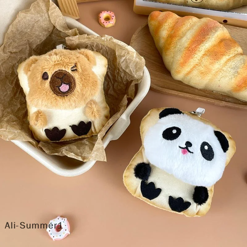 

【E】Cute Toast Bread Panda Plush Toy Keychain Cartoon Soft Stuffed Doll Pendant Car Key Ring Backpack Bag Decor Kid Gift