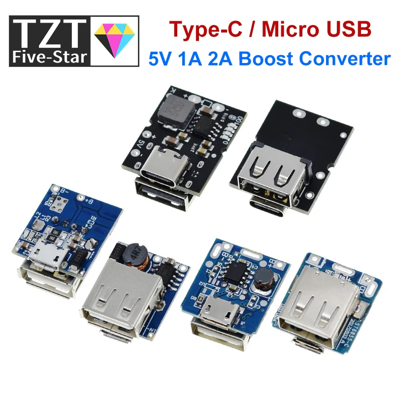 Type-C / Micro USB 5V 1A 2A Boost Converter Step-Up Power Module Mobile Power Bank Accessories With Protection LED Indicator