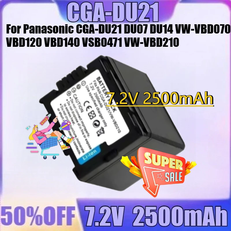

New CGA-DU21 7.2V 2500mAh for Panasonic CGA-DU21 DU07 DU14 VW-VBD070 VBD120 VBD140 VSB0471 VW-VBD210 Camera Battery 2500mAh