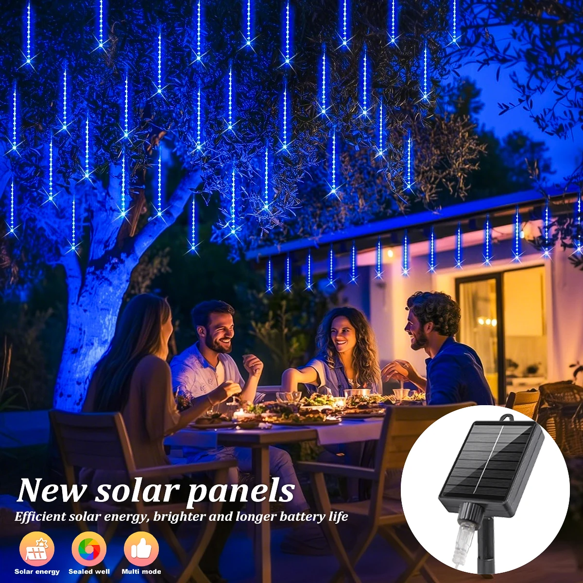 Solar Powered Christmas Lights Outdoor Meteor Shower Lights Falling Rain Drop Lights for Tree Wedding Party Garden Eave Decor