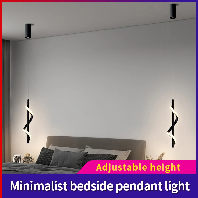 

Bedside Pendant Light For Bedroom Modern LED Dining Room Ceiling Chandelier Creative Spiral Home Indoor Living Room Hanging Lamp