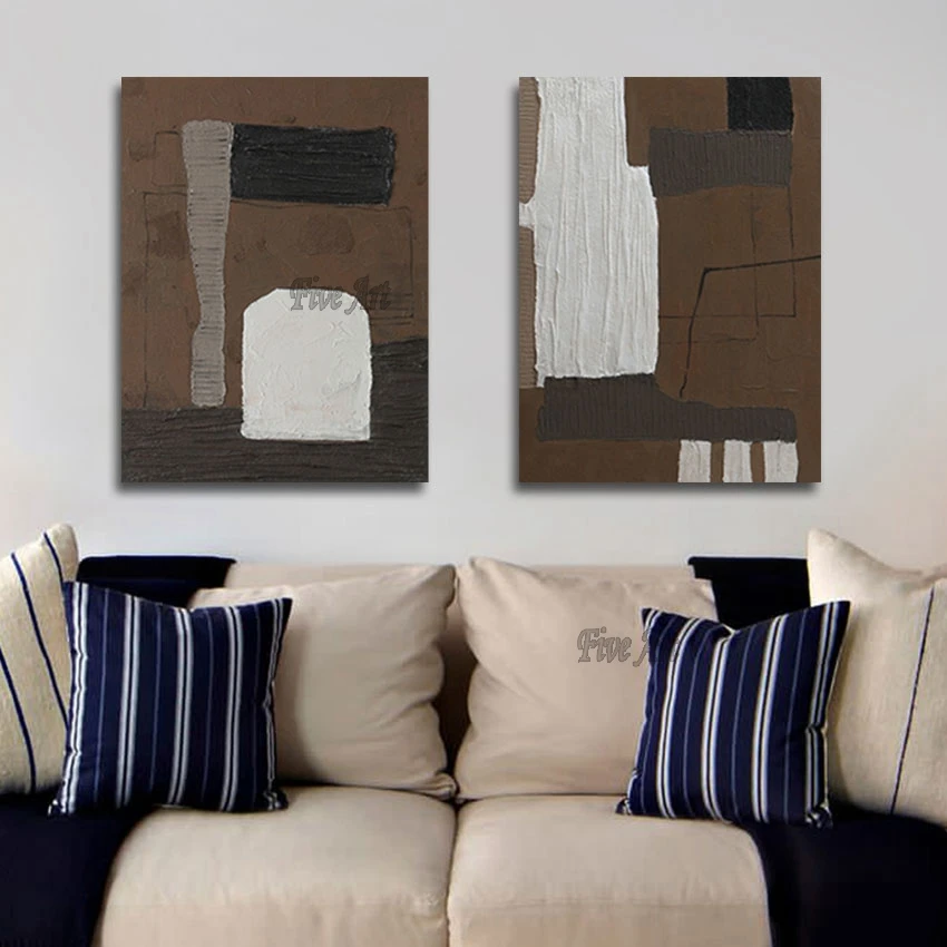 

Frameless 2 Panel Canvas Hand Painted Acrylic Textured Abstract Paintings Modern Home Designs Decorations Hanging Picture