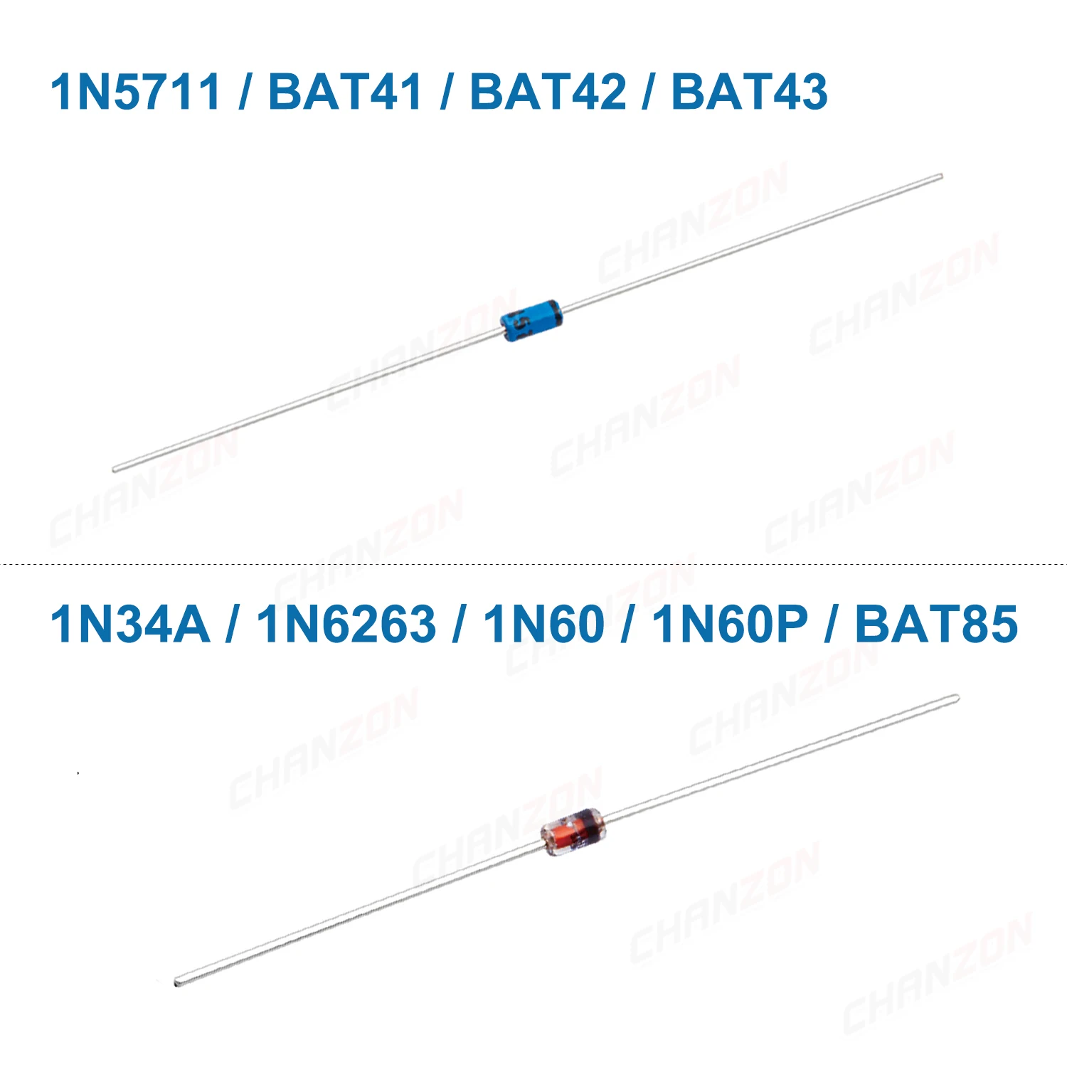 1N34A 1N5711 1N6263 1N60 1N60P BAT41 BAT42 BAT43 BAT85 Малый сигнал Барьерный диод Шоттки Осевой DO-35 30 В 40 В 45 В 60 В 70 В 100 В