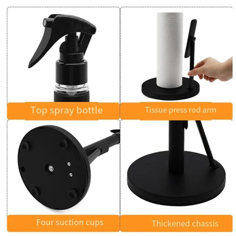 TFORU-Vertical Roll Paper Towel Dispenser 2-In-1 Countertop Holder With Built-In Spray Bottle& Napkin Accessory