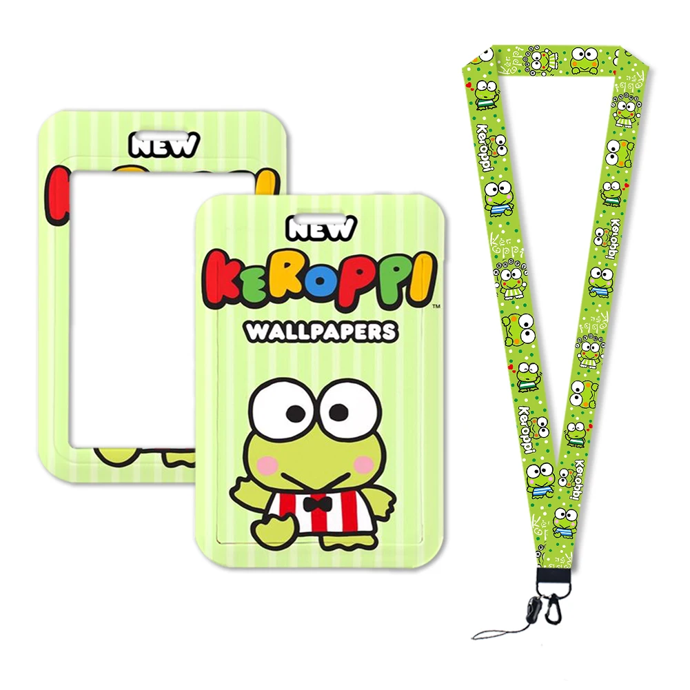 Sanrio Keroppi กบ ID ผู้ถือบัตร Lanyard ประตู Pass Card Case แขวนเชือกผู้ถือป้ายสายคล้องคอธุรกิจการ์ด Badge ของขวัญ