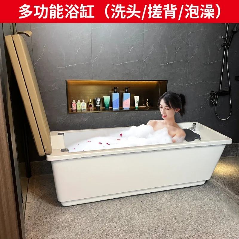 Integrated Multi-functional Shampoo Massage Bath Tub Acrylic Foldable Head Therapy Soft Rub Back SPA Bath Tub