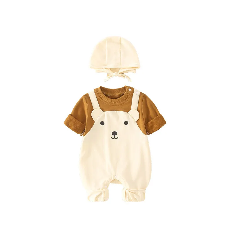 

Newborn baby clothes male baby 0-1 year old double-layer romper cute outing Infant jumpsuit spring and autumn boy girl outer sui