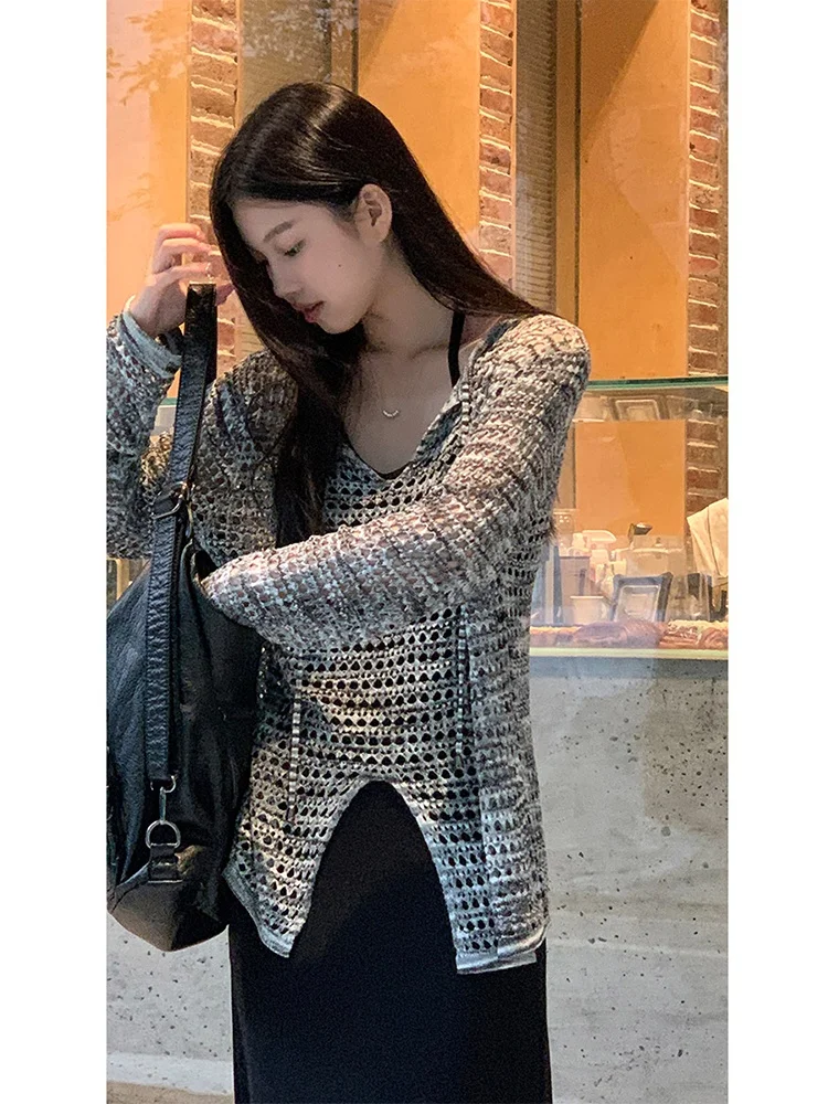 

Защита от солнца, свободный вязаный ажурный женский топ, летняя верхняя одежда, дышащий трикотаж с кондиционером, повседневный сарафан