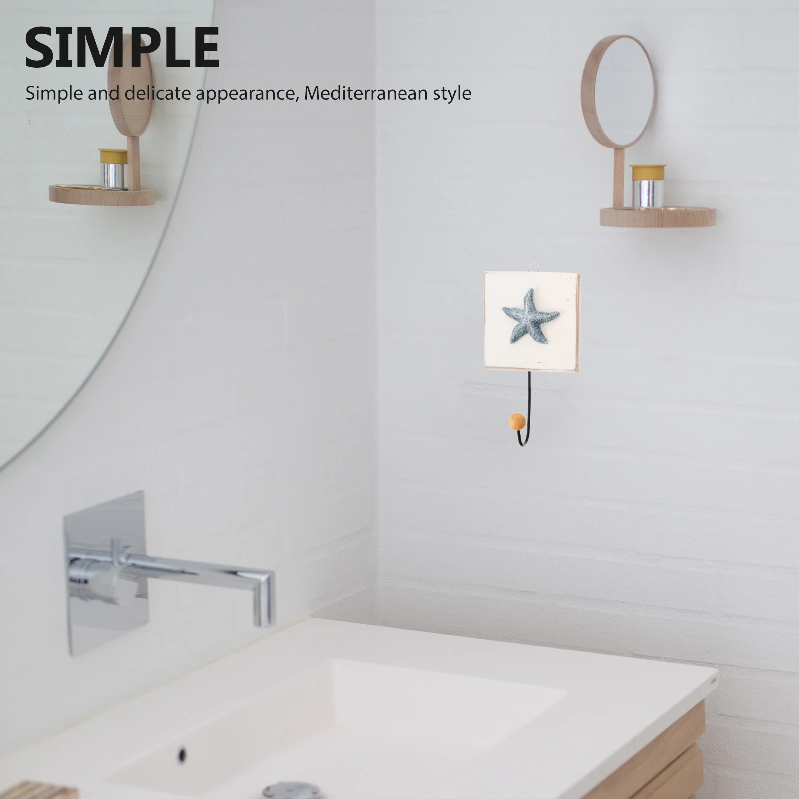 

Vintage Style Sea Star Wooden Decorative Coat Towel Bathroom Home For Clothes Sea Star For Mediterranean Wall Hook Towel Wall
