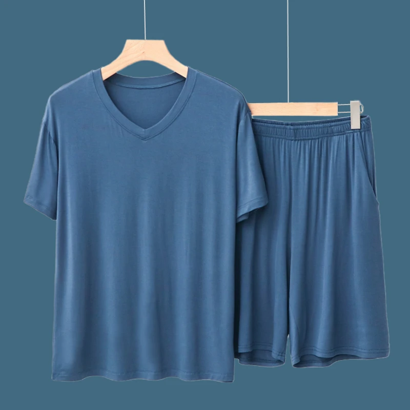 

Мужская футболка из модала Spwear, свободный комплект из двух предметов, летняя тонкая домашняя одежда большого размера, повседневный спортивный комплект с v-образным вырезом, пятилевая...