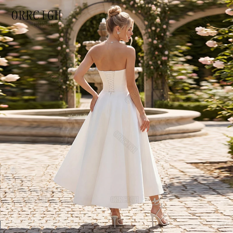 Chic Satin Wedding Dresses for Women Ruched Ankle Length Corset Bridal Gown 2026 Civil Engagement Dress Свадебное платье