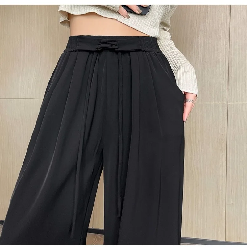 Pantaloni da donna a vita alta primaverili e autunnali appesi di alta qualità larghi dritti casual in seta di ghiaccio a gamba larga estivi sottili