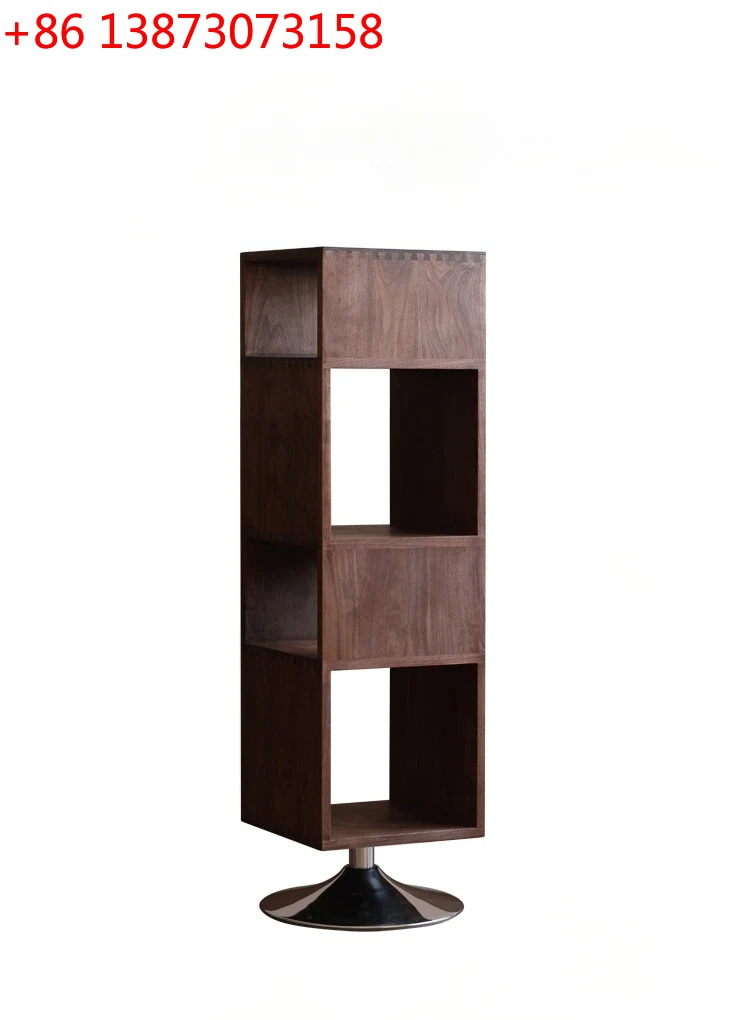 Rotating Side Cabinet Nordic Simple Solid Wood Storage Bookcase Black Walnut Wooden Sofa Magazine Cabinet