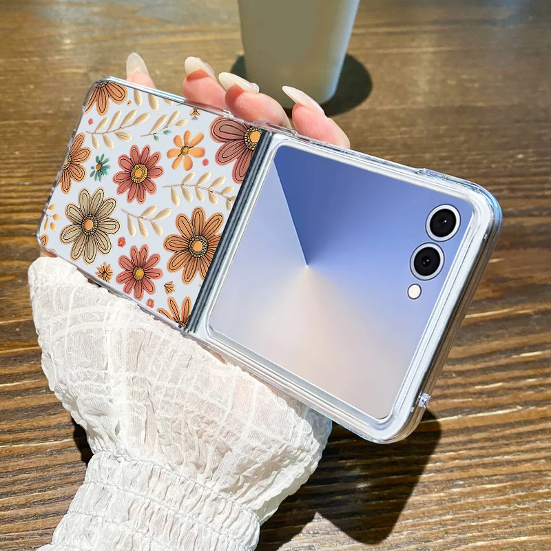 실감나는 꽃무늬 프린트 폰 케이스 (삼성 갤럭시 Z 플립7 FE 플립6 플립5 투명 폴딩 커버, 삼성 Z 플립 3 4 5 6 7 5G 호환)