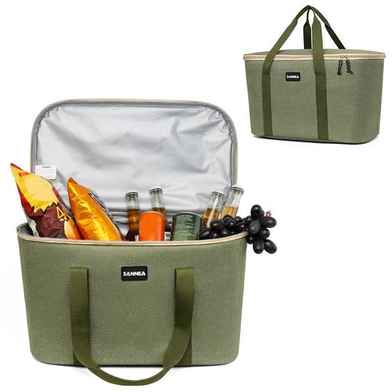 Große Camping- und Picknicktasche mit großem Fassungsvermögen, Lunchtasche mit großer Öffnung, Eispack, Isoliertasche, Getränkekühltasche