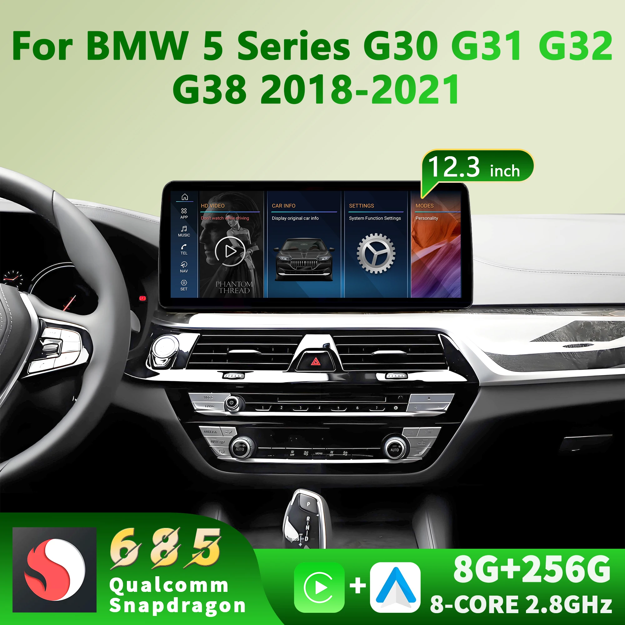 12.3 inch Android 14  For BMW 5 Series G30 G31 G32 G38 2018-2021 BT Car Radio Multimedia Carplay Snapdragon 680 Touch Screen