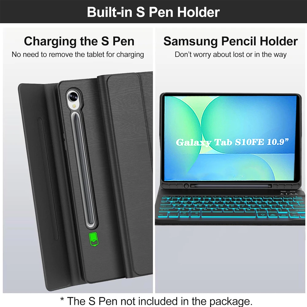 Funda para Samsung Galaxy Tab S10 FE de 10,9 pulgadas, funda para teclado para Samsung Galaxy Tab S10 FE de 10,9 pulgadas 2025 SM-X520/X526/X526B