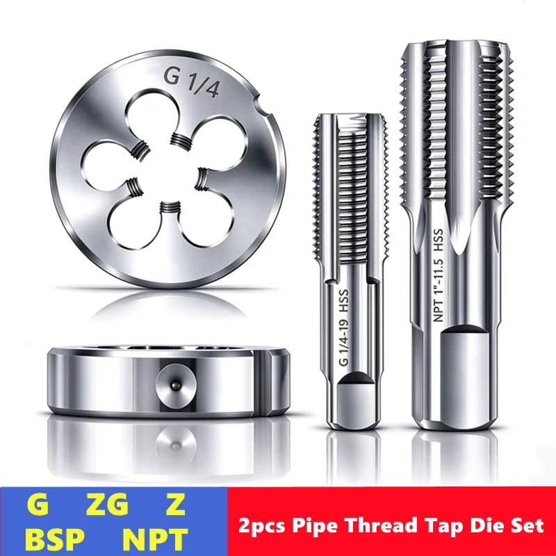 2pcs Pipe Thread Tap Die Set G BSP ZG NPT Z 55°/60° 1/8 1/4 3/8 1/2 3/4 1 Inch 2 Inches, Used for Pipe Thread Tapping Tools