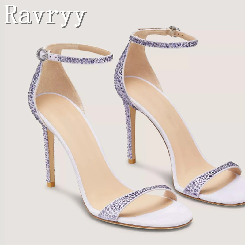 صيف جديد أزياء كريستال النساء الصنادل جولة المفتوحة تو الكاحل حزام عالية الكعب أنيقة السيدات حزب خنجر الأحذية