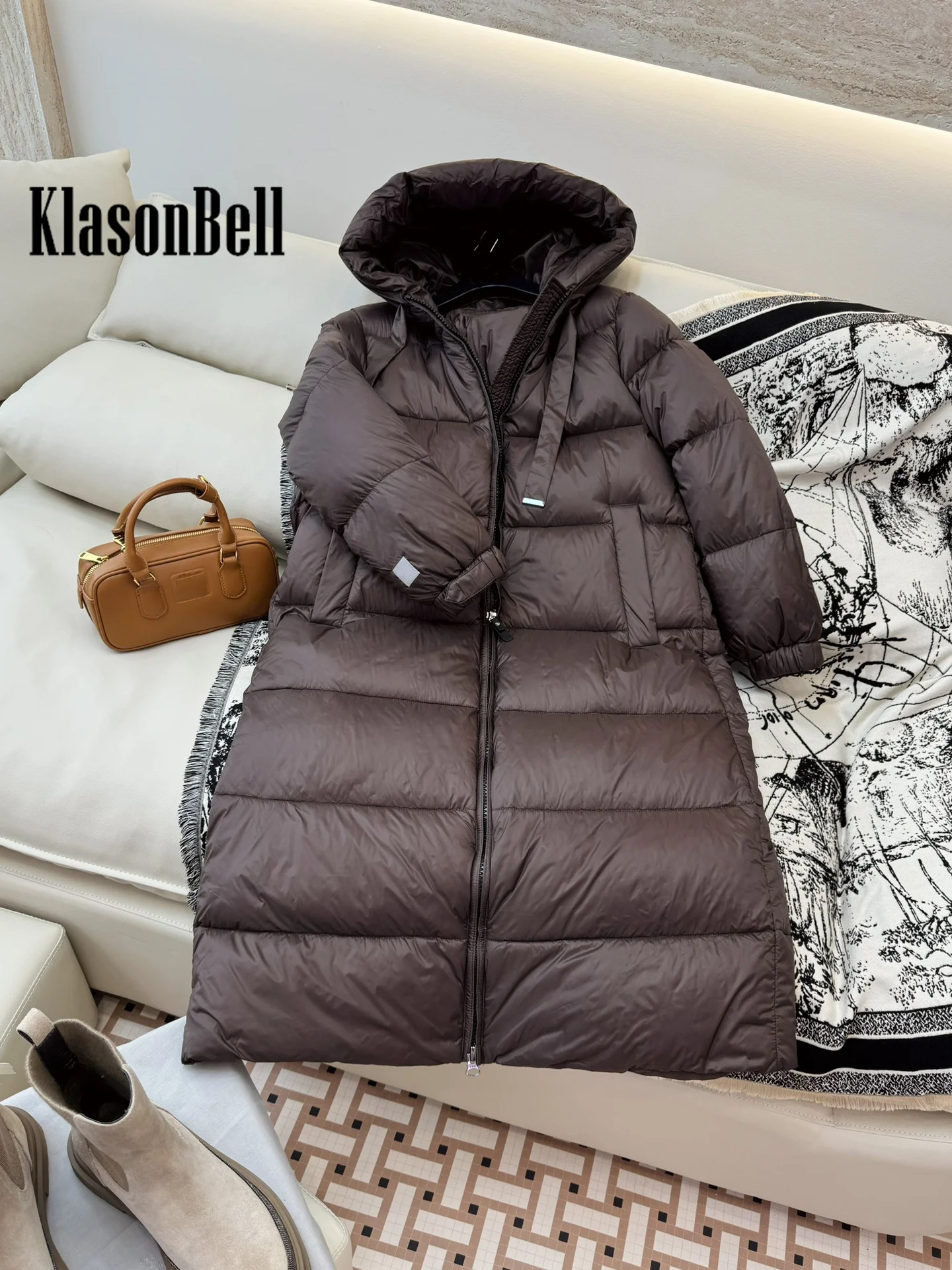 9.6 KlasonBell Women Fashion Solid Hooded Thick Keep Warm Goose Down Outerwear Elastic Cuff Long Sleeve Zipper Long Jacket