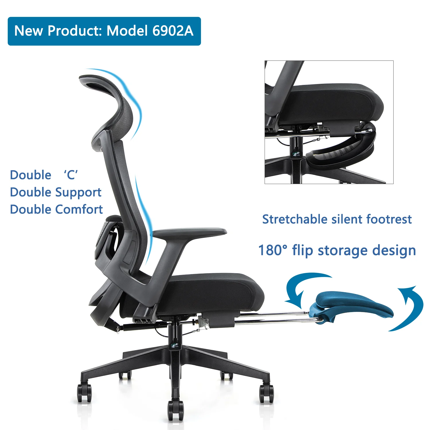 Adjustable Office Ergonomic Mesh Executive Chair With Lumber Support Pillow Revolving Massage Feature Headrest For Computer Use
