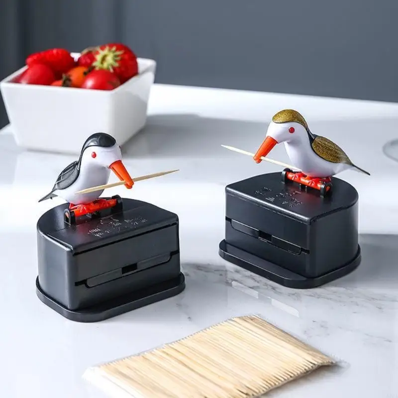 A3PA Household Toothpick Box Unique Bird Automatic Box Press The Toothpick Holder Hand Press Bird Pecking Toothpick-Case