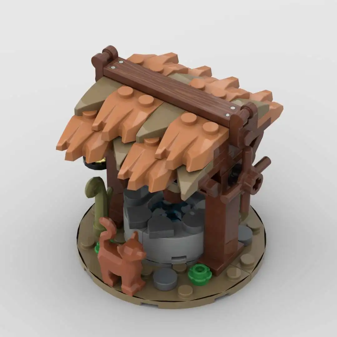 85PCS MOC Building Blocks Medieval Water Well with Kitten DIY Toy Festival Gift