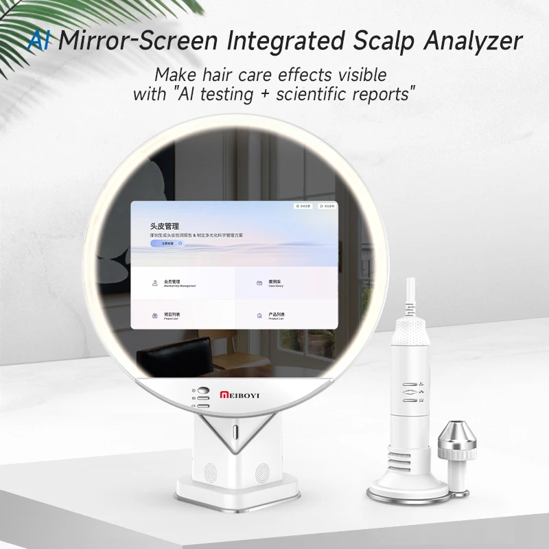 Meiboyi 2025 Analizzatore integrato del cuoio capelluto con schermo a specchio AI di alta qualità può reportare la macchina per l'analisi dei follicoli piliferi portatile HD