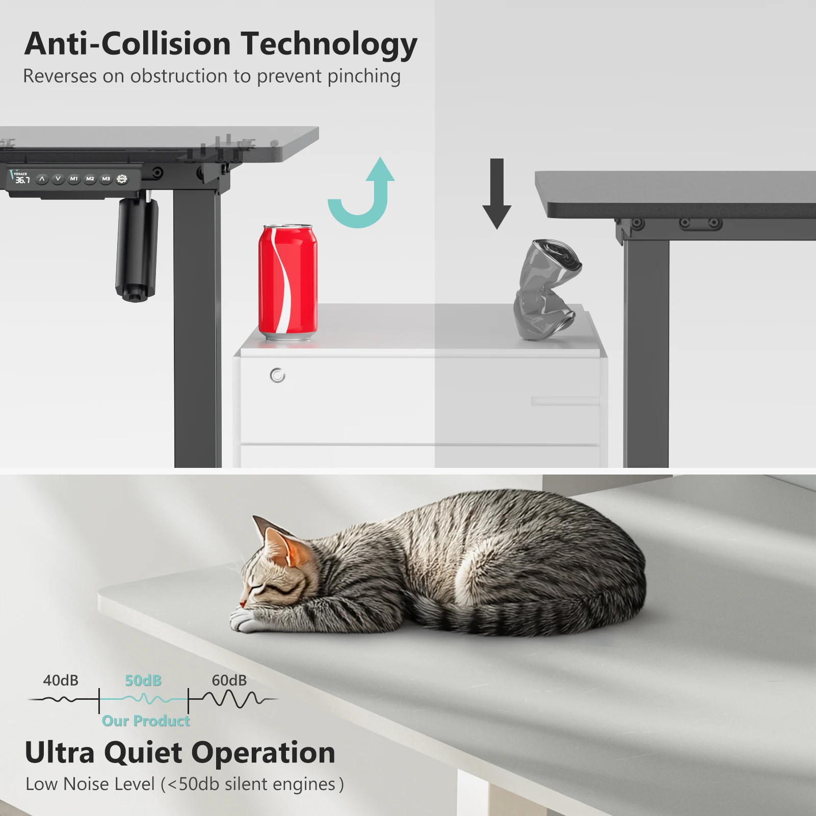 إطار مكتب قائم كهربائي من VVENACE، قاعدة مكتب قابلة للتعديل بمحرك واحد