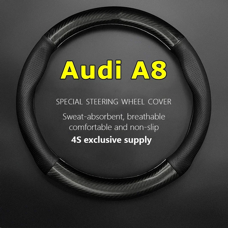 No Smell Thin For Audi A8 Steering Wheel Cover Genuine Leather Carbon Fit 50 55 45 60 TFSI 6.3 30 FSI W12 Quattro 2013 2014 2016