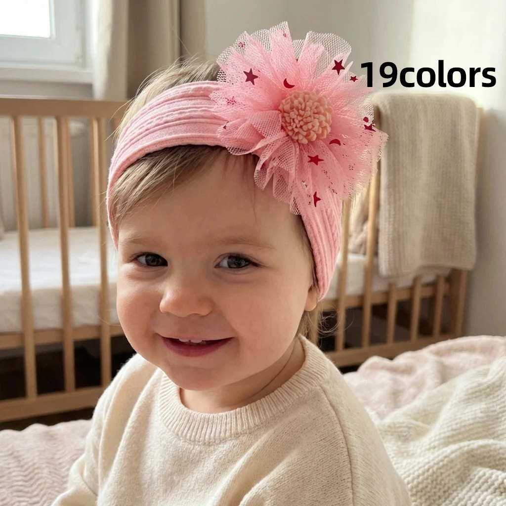 New Girls' Floral Jacquard Headband, Breathable and Stretchy Baby Soft Spot-Protecting Hair Accessory
