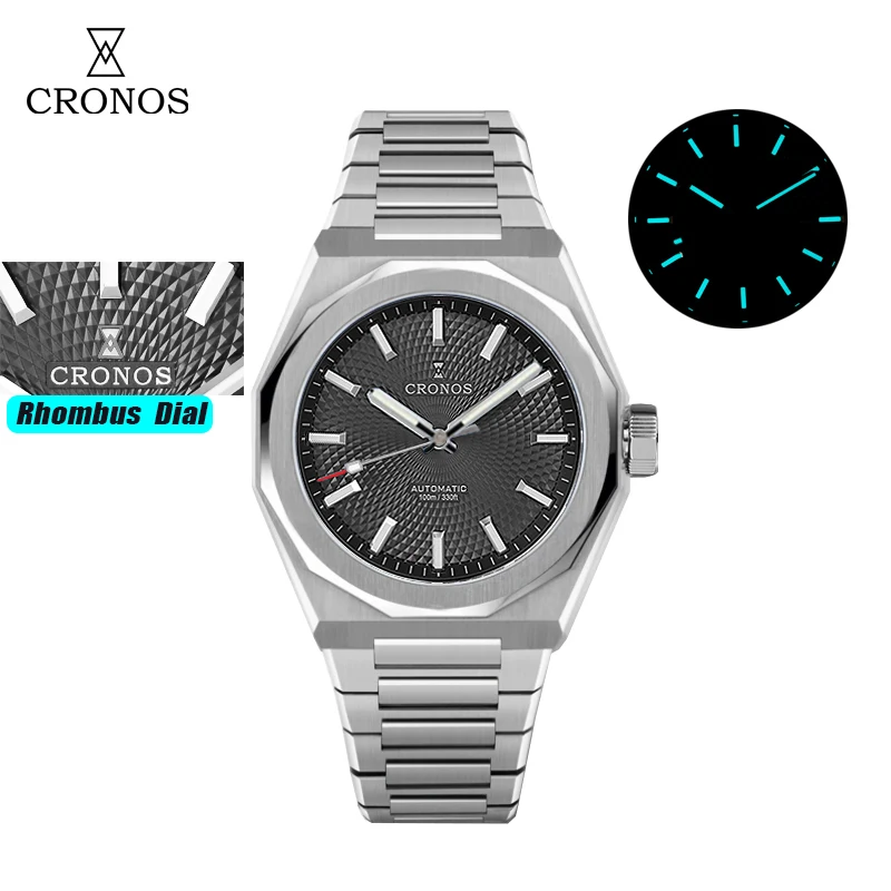 Cronos Nieuwe Ruit Perlage 39mm Wijzerplaat PT5004 Miyota 90S5 See-through Caseback Mannen Automatische Horloges 10ATM Lumious