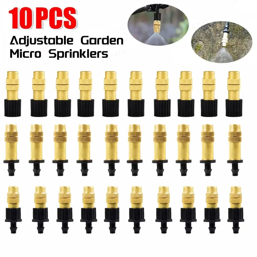 10Pcs Adjustable Spray Misting Nozzles Atomizing Design Brass Construction Garden Sprinklers 4/7mm Hose Atomizer Nozzle
