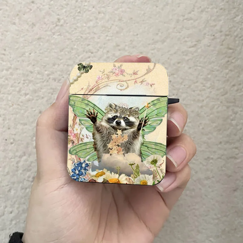 Retro Raccoon Butterfly Cat AirPods Case Black Wireless Bluetooth Earphone Case for Apple Airpods 1 2 3 Pro 2 Protective Case