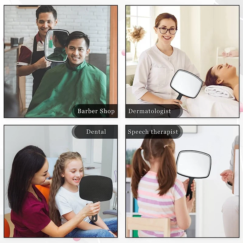 10Pcs Portable Black Handheld Mirror With Handle Multi Barber Mirror For Vanity Makeup Salon Travel