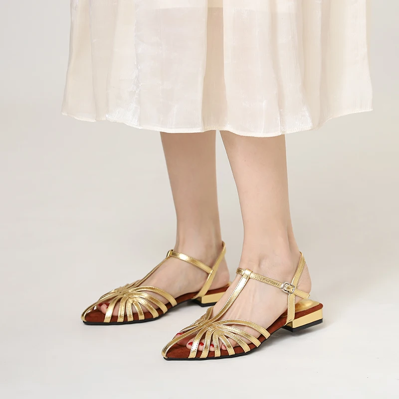 

Summer Retro Roman popular Women's Sandals Flat Bottom Weaving Hollow Point Comfortable Travel Leisure flat Shoes Big size