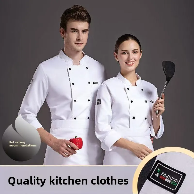 New Chef's Clothing Set Wholesale, Hotel Back Kitchen Autumn and Winter Long-sleeved Short-sleeved Overalls Apron Hat