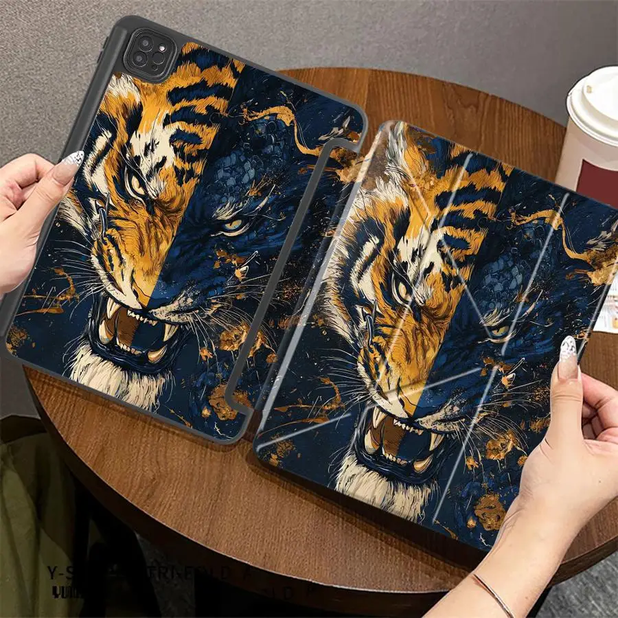 

Чехол для планшета iPad Pro 2025, Air 4, 5, M3, M2, 1, 2, M4, 11 дюймов, Pro 11-го, 10-го, 9-го, 8-го, 7-го поколений, 12.9 дюймов, Mini 6, 7, с держателем, с рисунком тигра и дракона