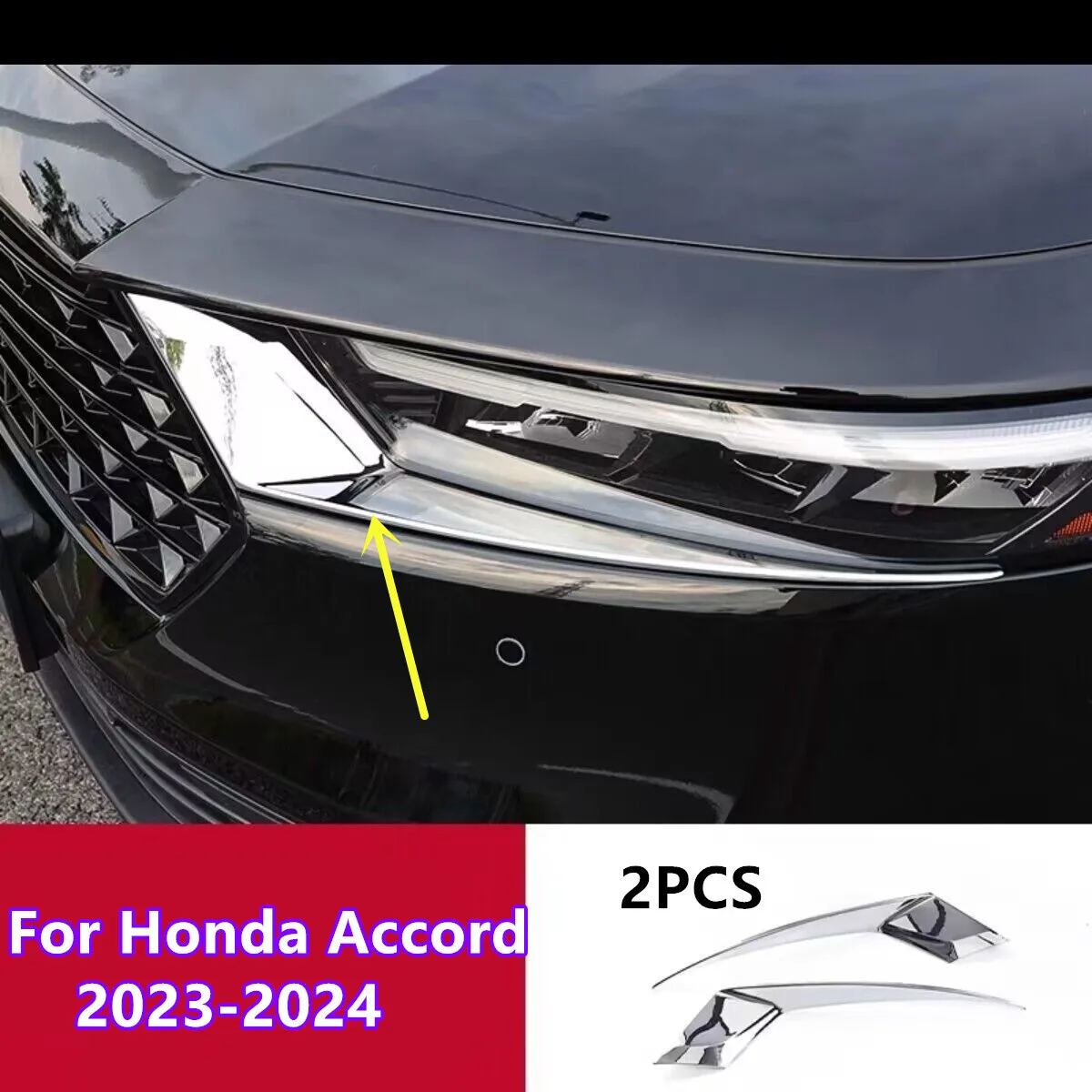 2X Front Headlight Lamp Eyebrow Cover Trim Decor For Honda Accord 2023-2024