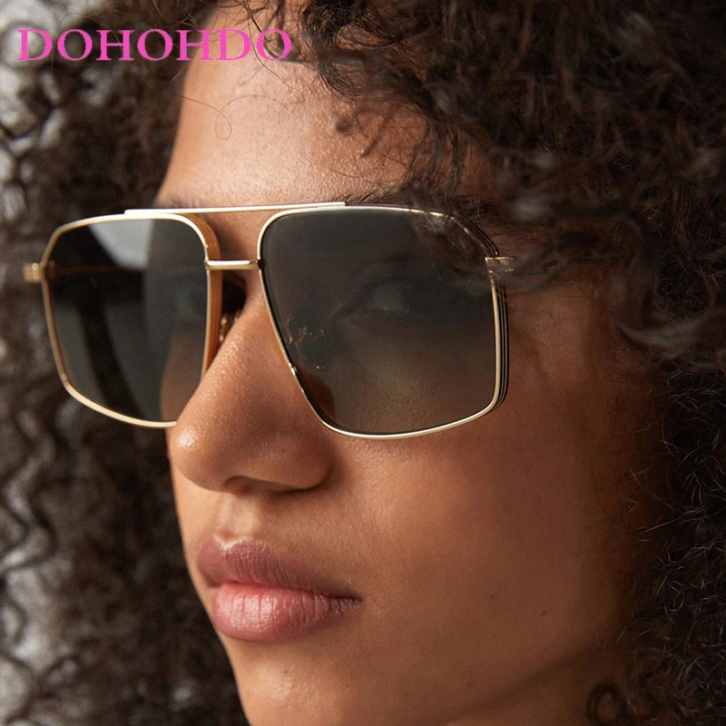 

Fashion Oversized Square Pilot Metal Double Bridge Summer Women Men Sunglasses Luxury Brand Outdoor Drive Travel Shades UV400